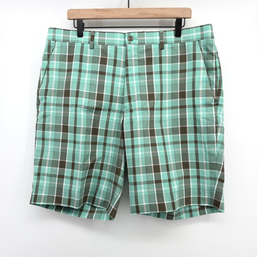 Louis Raphael Plaid Shorts Mens 38 Green Checkered Performance Casual Preppy